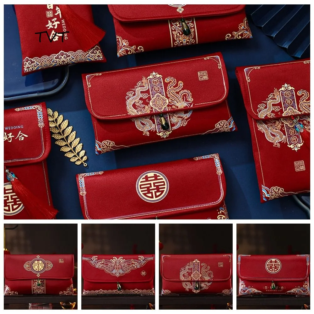 Multiple Patterns 2024 Money Pocket Tassel Design Best Wishes New Year's Blessing Bag Embroidery Brocade Red Envelope