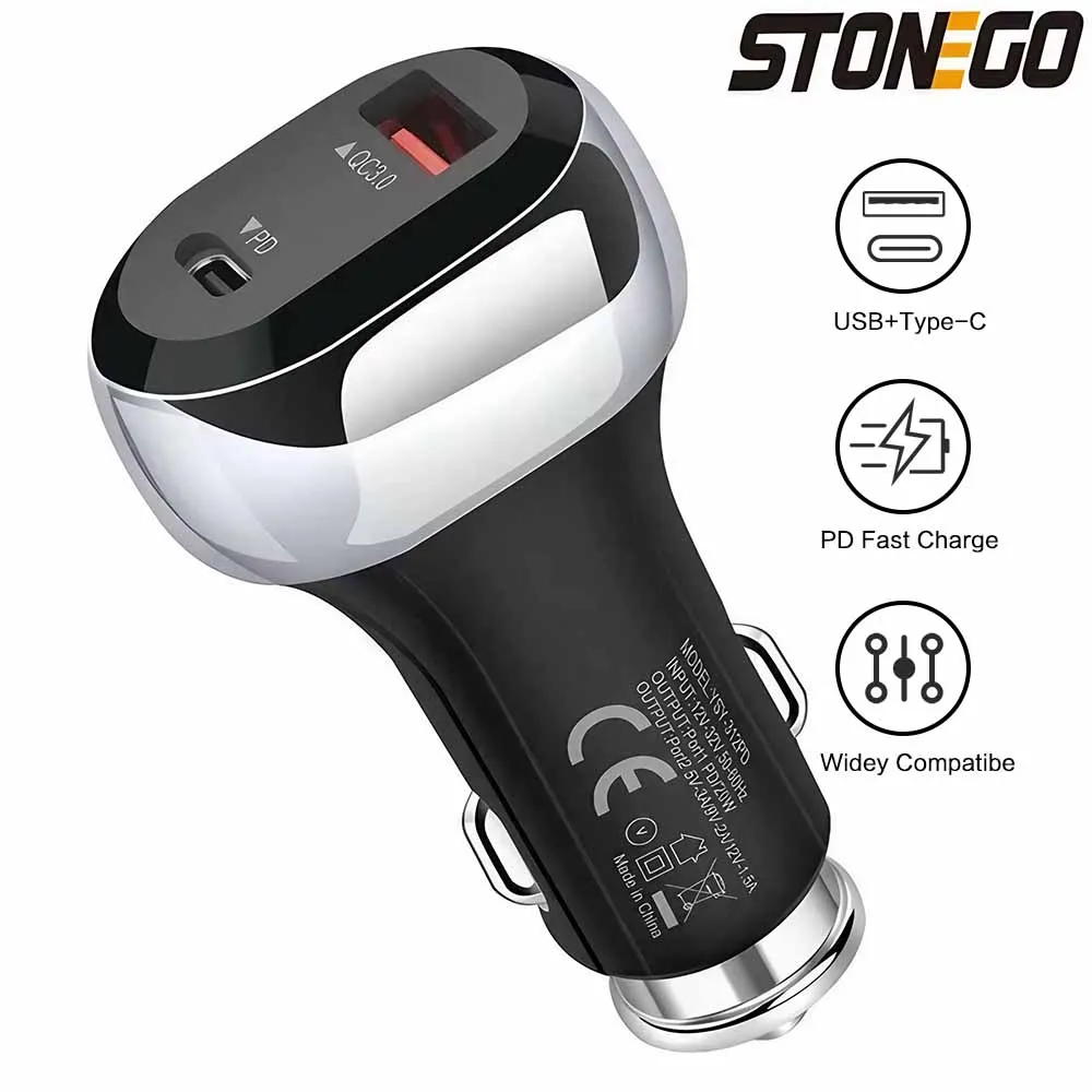 

1PC/2PCS 38W Fast USB Car Charger Adapter - 20W PD & 18W QC3.0 Dual-Port Cigarette Lighter Charger for Car Accessories