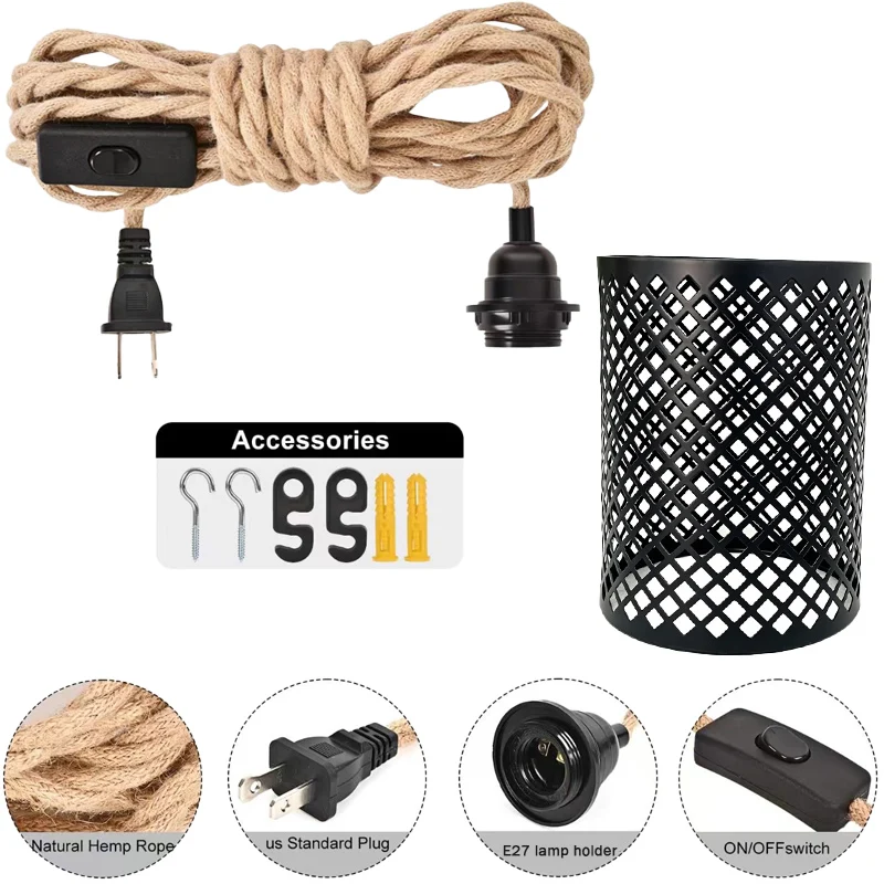 450cm/180cm vintage hollow out craftsmanship, American standard plug pendant light, hand woven light wire with iron lampshade, v