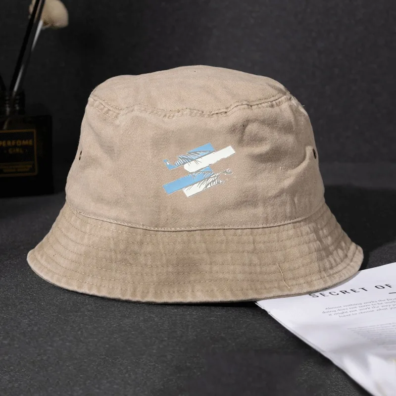 Vintage Washed Distressed Bucket Hat With Ocean Wave Palm Shadow Graphic Logo Unisex Cotton Fisherman Cap Streetwear Sun Hats