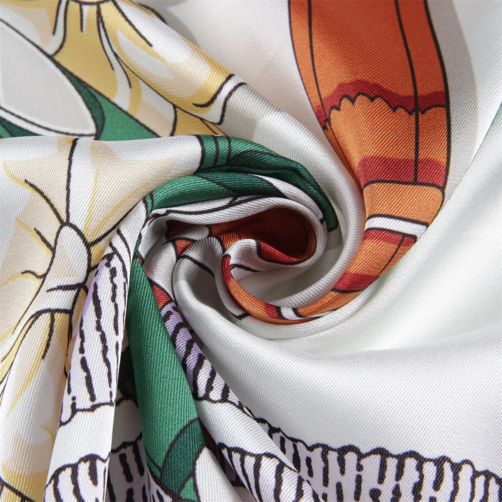 90cm Twill Silk Scarf Shawl Luxury Brand Belt Flowers Print Square Scarves Women Hijabs Bandana Foulard Neckerchief Head Scarves