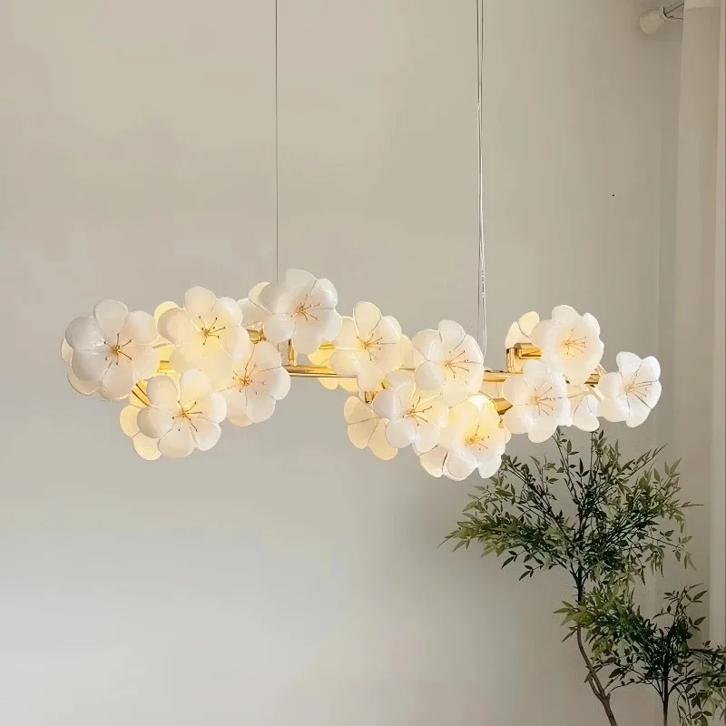 Floral Linear Pendant Light Flower Shade Design For Dining Room Dining Table Living Room Modern Home