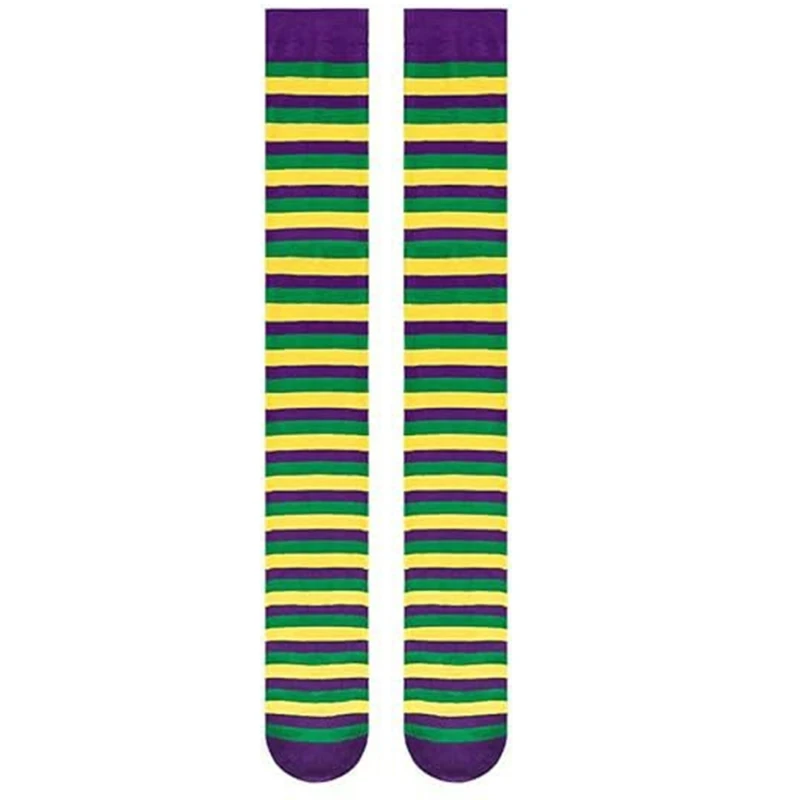 Multicolored Striped Long Socks Women Mardi Gras Thigh High Over Knee Stockings