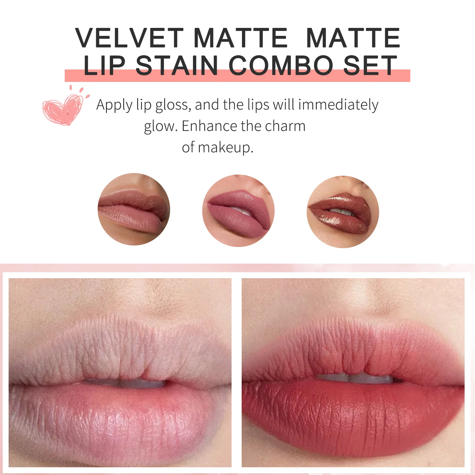 Rouge à lèvres velours mat, brillant à lèvres nu, maquillage imperméable, liquide longue durée, teinte humide pour femmes, cosmétiques, 6 pièces/ensemble