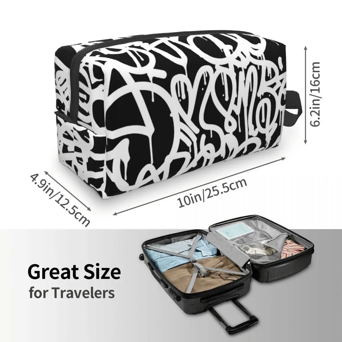 أبيض وأسود الكتابة على الجدران المرأة حقيبة مستحضرات التجميل السفر ماكياج المنظم الحقيبة أدوات الزينة تخزين Dopp عدة صندوق مقلمة