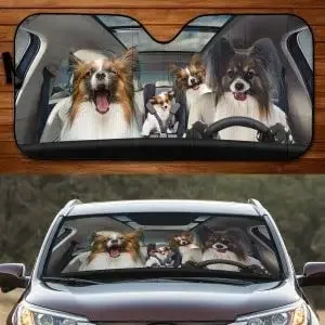 Fun Papillon Family Driving Dog Lover Car Sunshade, Window Sunshade car windshield sunshades