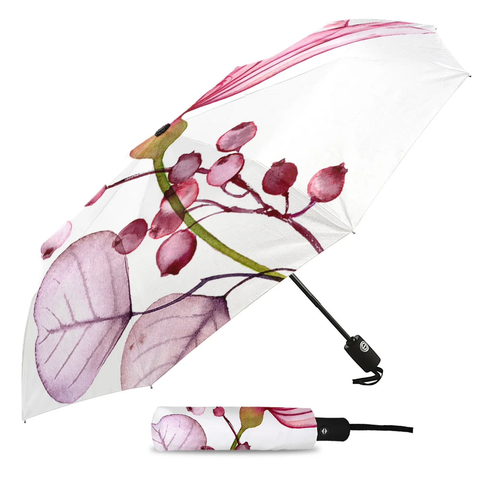 Flowers Transparent Pink Large Fully-automatic Parasol Umbrella Foldable Eight Strand Umbrella for Adults Rain Umbrella