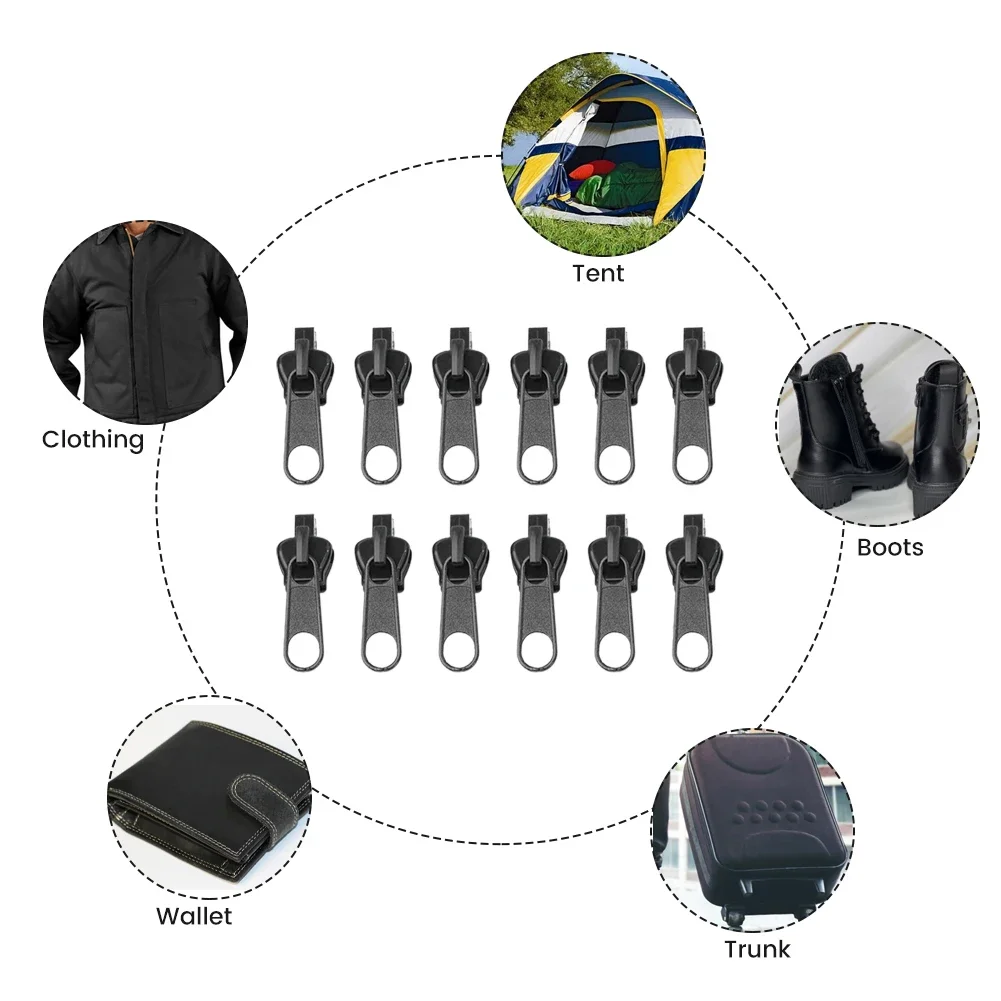 12Pcs Zip Slider Instant Fix Zip Repair Replacement Zip Slider Teeth Rescue New Design For DIY Sewing Clothes Suitcases