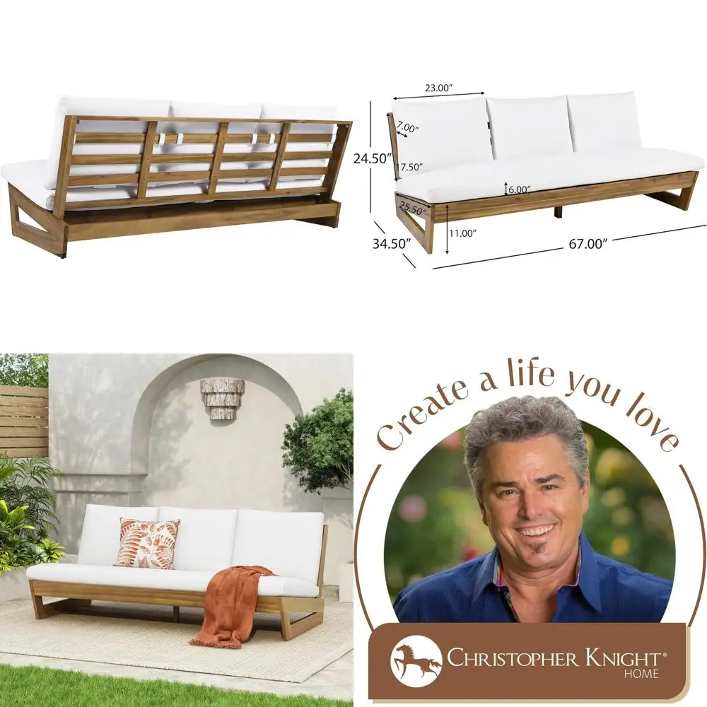 

Wiodern Acacia Wood Outdoor Soa with Cushion, Wood Patio Soa Chair ArmlDesign, Garden Backyard Outdoor Lounge Soa Couch with Wat