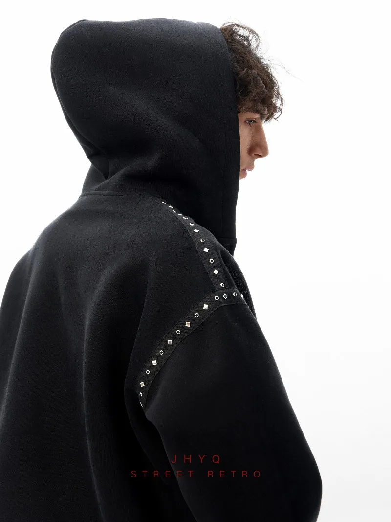 خريف جديد الأمريكية شارع العليا موضة الاتجاه الثقيلة برشام مقنعين سترة البلوز فضفاضة عادية تنوعا سترة للرجال