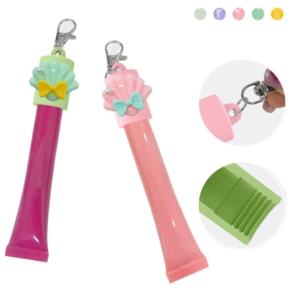 Silicone Lip Balm Holder with Keyring Flexible Keychain Lip Gloss Cap Portable Colorful Lipgloss Sleeve for Summer Fridays
