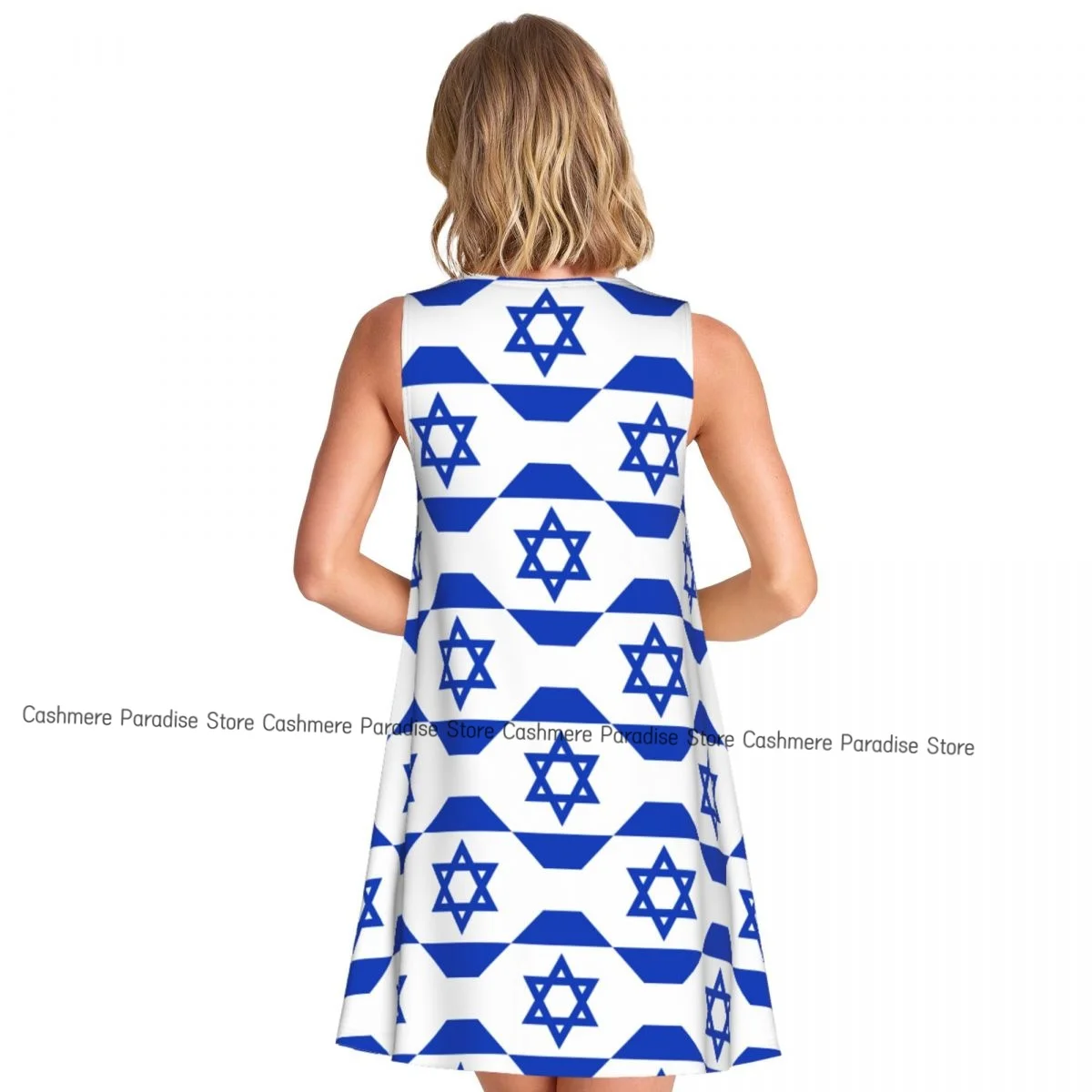 فستان نسائي علم إسرائيل فساتين صيفية كاجوال تي شيرت لتغطية الشاطئ فستان بدون أكمام