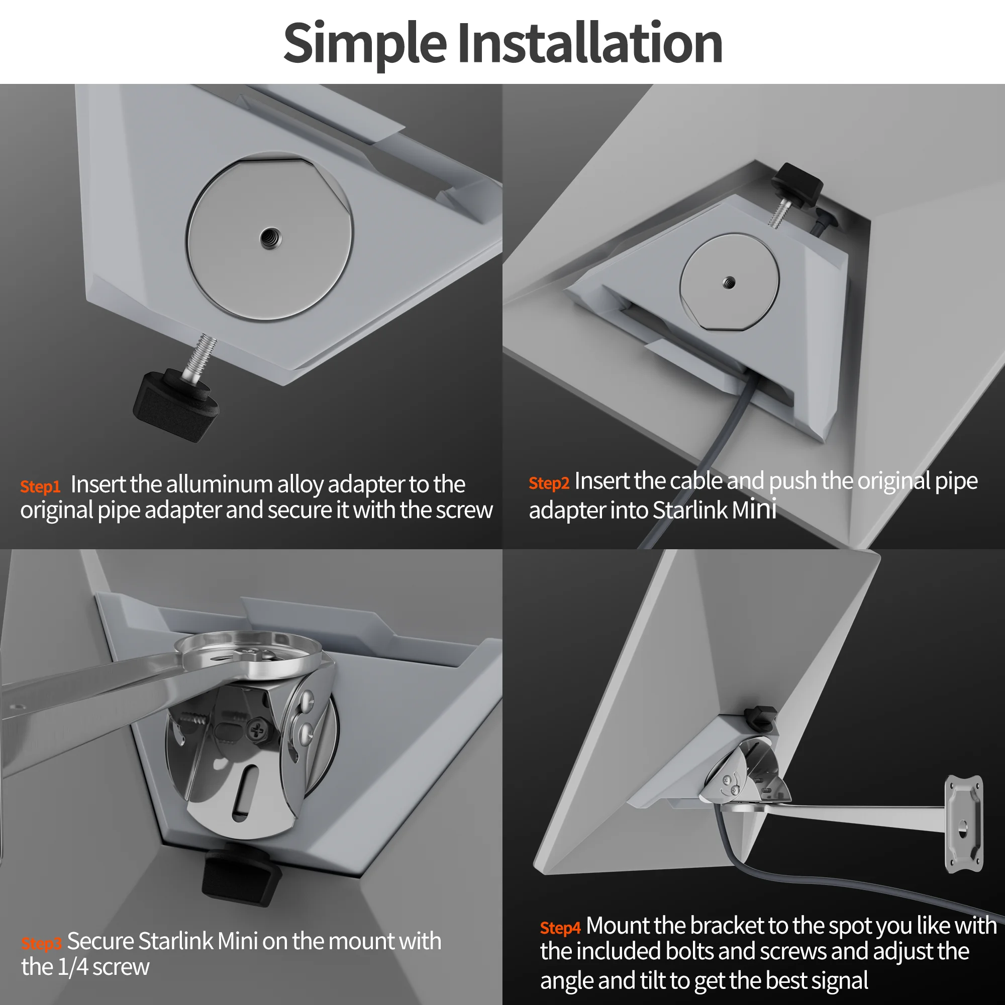 Starlink Mini Pole Clamp Mount Kit Wall Mount Bracket 1/4 Screw Adapter Multi-Angle Adjustment Ethernet Antenna Bracket