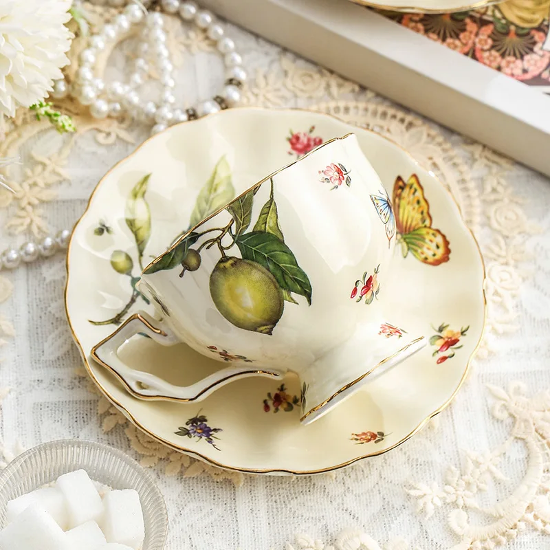 Vintage Lemon Teapot Coffee Cup and Saucer Set Beautiful Coffee Mug Modern Set Tania Bulhoes Luxury Design Cup view 4