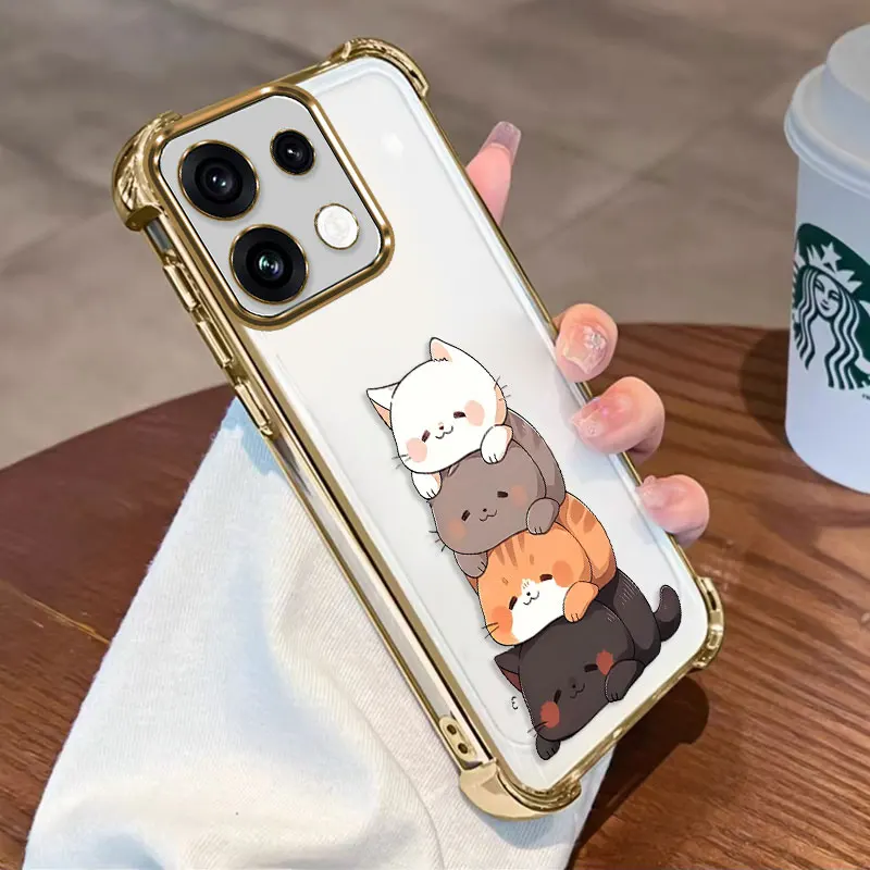 Plating Cover For OPPO Reno 16 Pro 16F 16FS Reno16 F FS 5G Case TPU Four-corner Shockproof Fat cat Simple Fundas