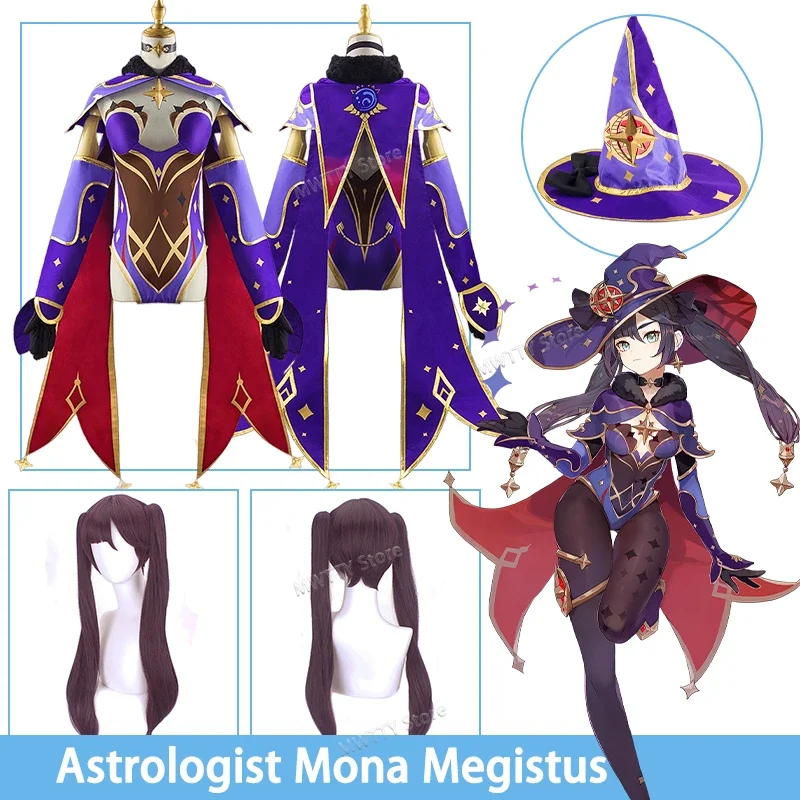 Mona Cosplay Game Genshin Impact Astrologist Mona Megistus Cosplay Costume Sexy Anime Uniform Dress Wig Halloween Clothing