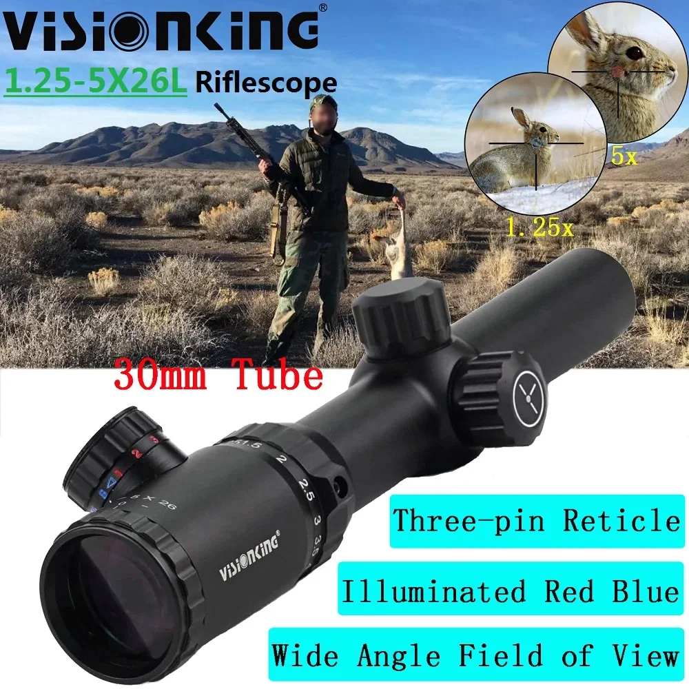 

Visionking Lightweight 1,25-5x26 охотничий прицел 30 мм широкоугольный тактический с подсветкой для страйкбола AR15 m16 снайперский HD оптический прицел