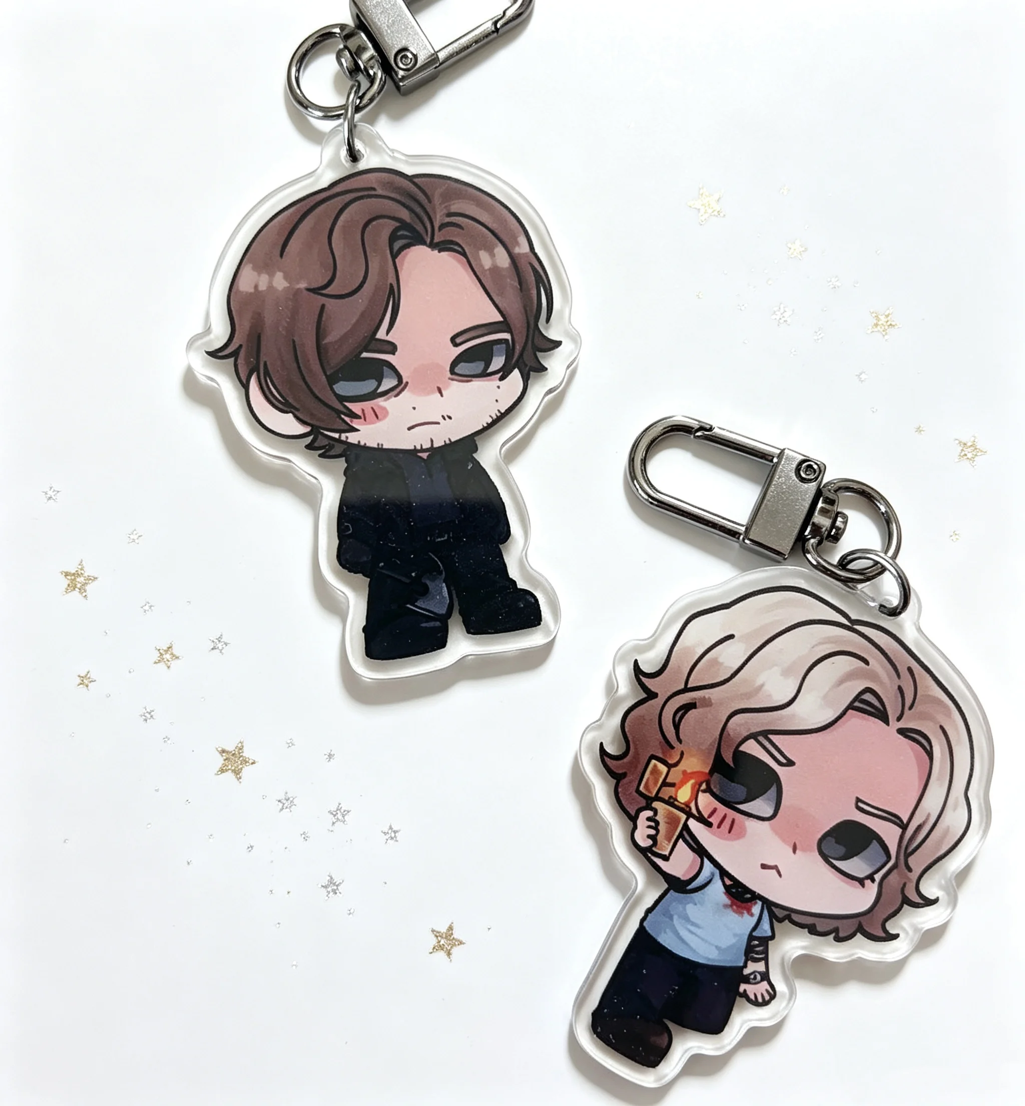 Horror Game Q Version Character Acrylic Keychain, Cute Chibi Male Figure Backpack Pendant Collection Fan Gift re9 leon