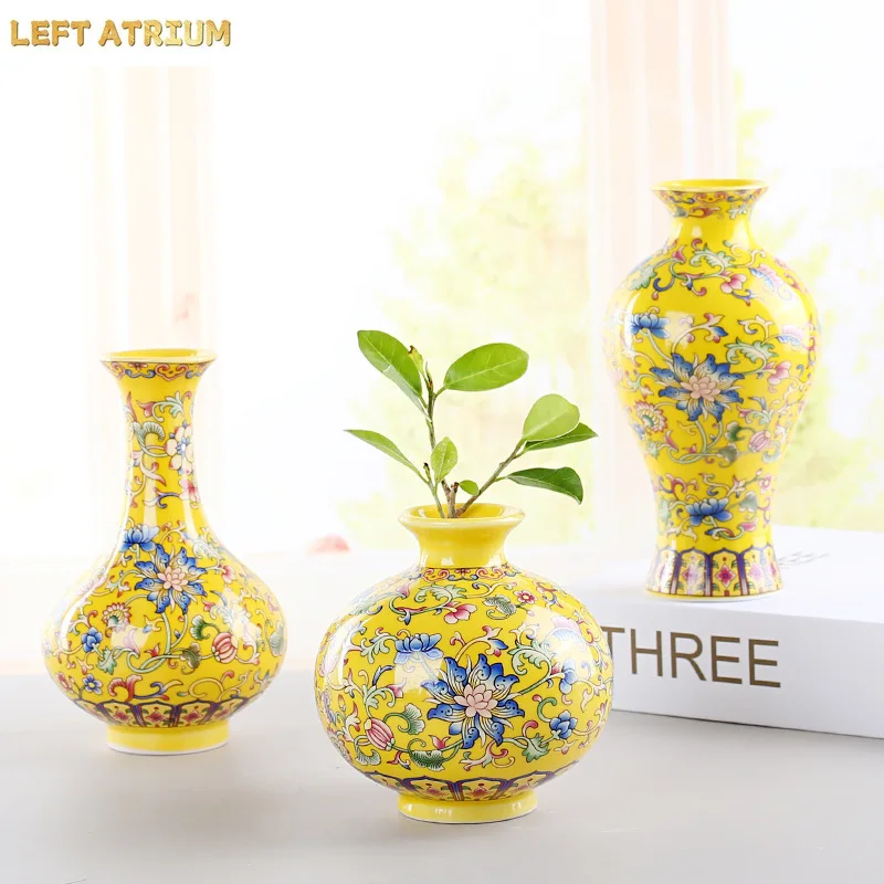 Blue and white porcelain art Chinese enamel color ceramic vase small flower ware office handicraft creative simple home ornament
