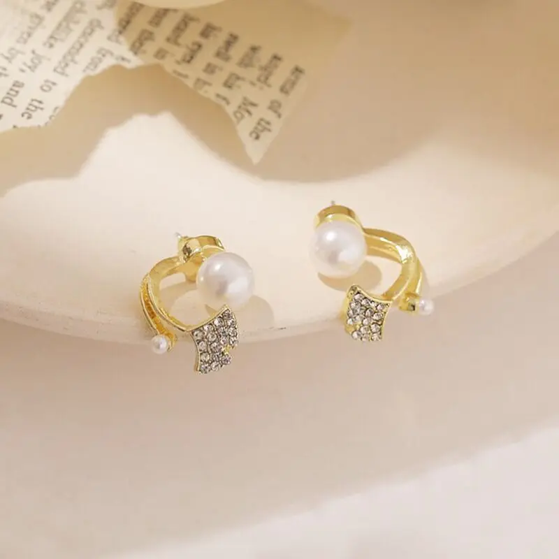 تقليد اللؤلؤ الجنكة بيلوبا يترك كريستال منحني الظهر شنق آخر وأقراط اثنين في واحد Brincos مجوهرات عيد ميلاد فتاة هدية