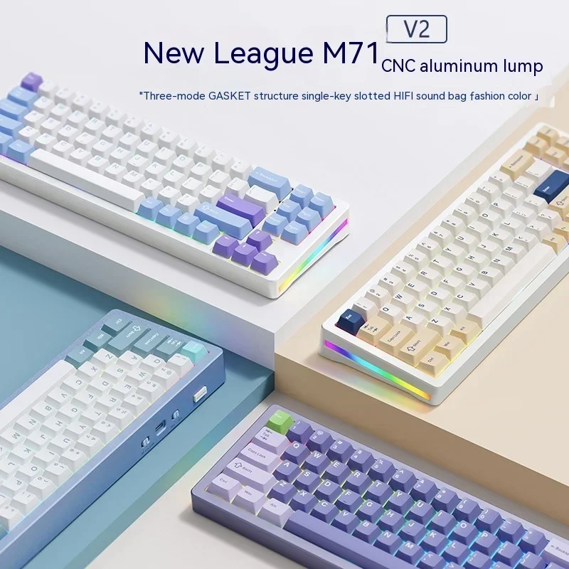 New Xinmeng M71 V2 Mechanical Keyboard Wireless Bluetooth Three Mode Aluminium Alloy RGB 71key Hot Swap Gamer PC Gaming Keyboard