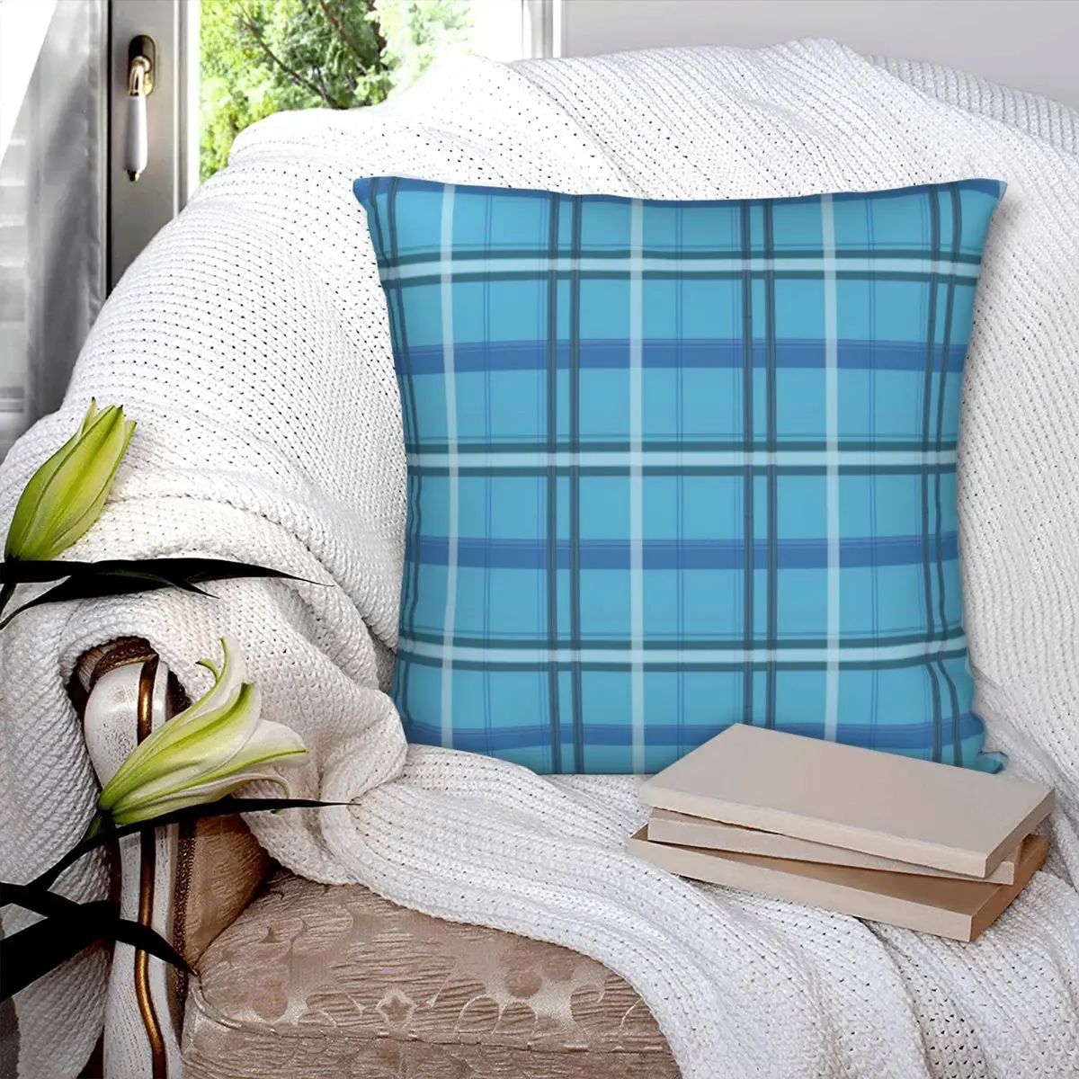 Blauw Lumberjack Plaid Vierkante Kussensloop Polyester Kussensloop Fluwelen Kussen Decor Comfort Sierkussen Voor Thuis Sofa