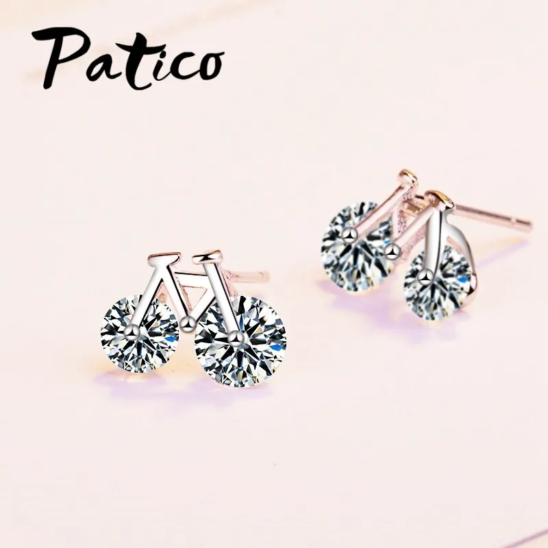Bicycle Design Women Trendy Stud Earrings 925 Sterling Silver Hot Selling Fashion For Girls Students/Women Wedding Party