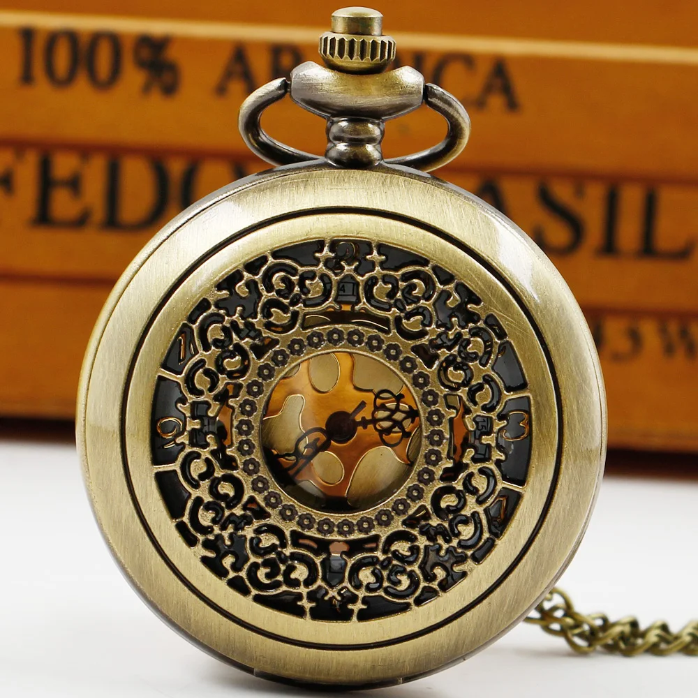 

Bronze Exquisite Mesh Embossed Hollow Quartz Pocket Watch Necklace Timing Pendant Women's Jewelry Gift Pockets Clock