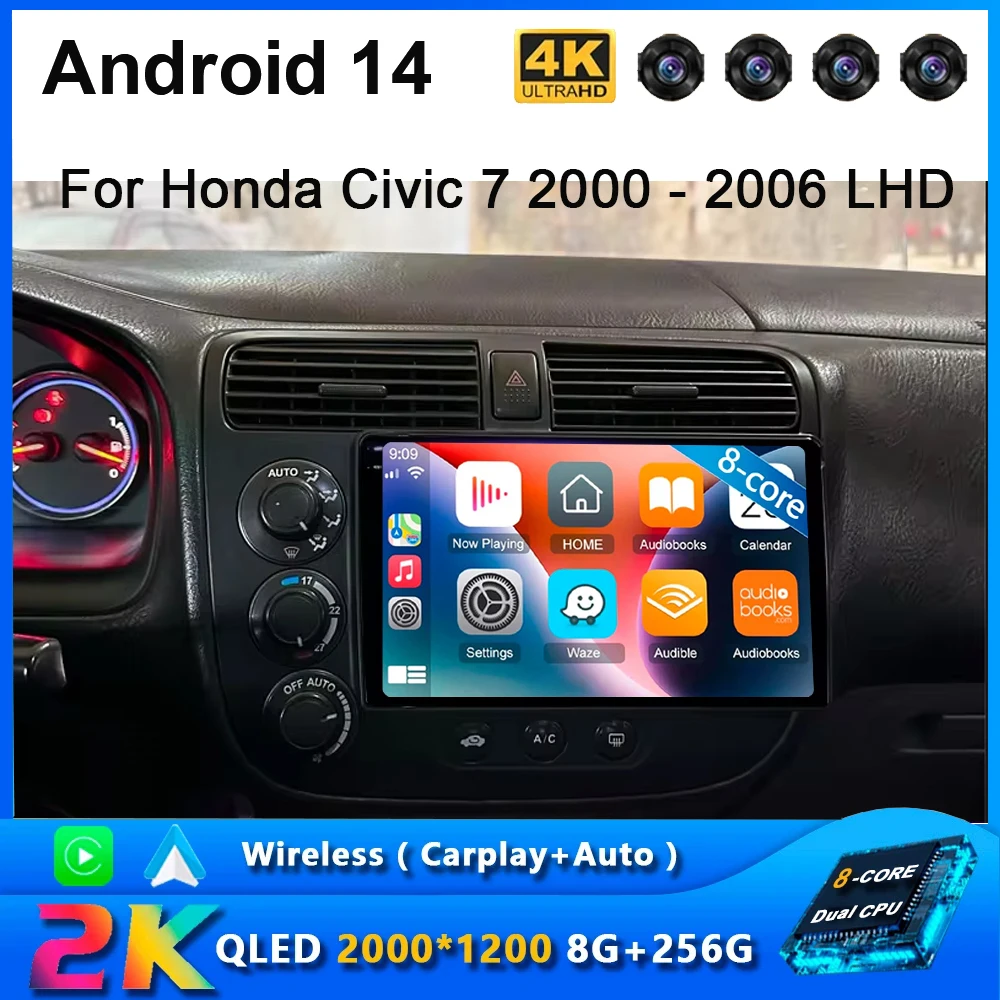 

Car Raido Android 14 For Honda Civic EK3 EK4 EK9 1995-1999 Navigation Multimedia Video Player Auto Carplay Autoradio Audio QLED