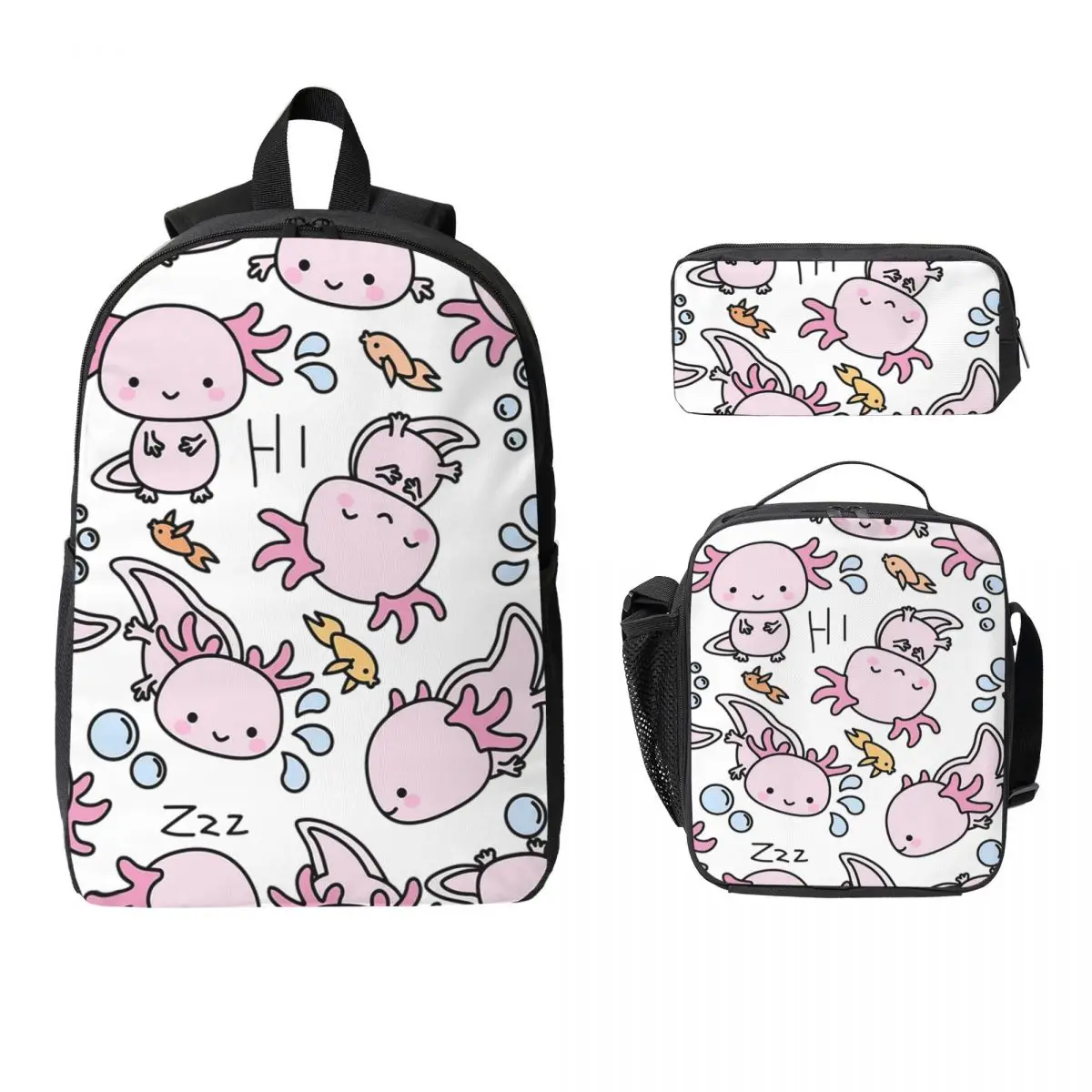 

Swimmy Axolotls Backpack Student Boys Girls BookBag School Bag Laptop Shoulder Bags 3ps Insulated Lunch Bag Pencil Case