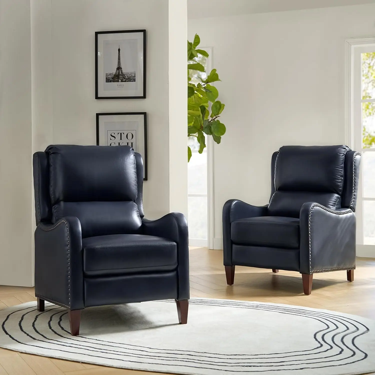 

Leather Recliner Chair Set of 2 Modern Push Back Recliner Armchair with Adjustable Backrest & Footrest Comfy Single Sofa Navy