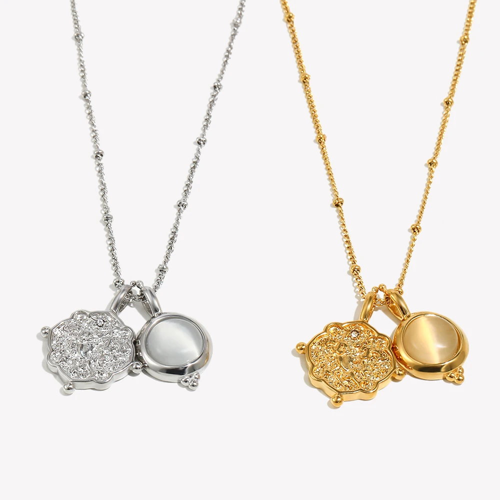 E.B.belle Imitation White Jade Pendant Necklace With Flower Pattern Women's Pendant Charm Necklace Waterproof Tarnish Free