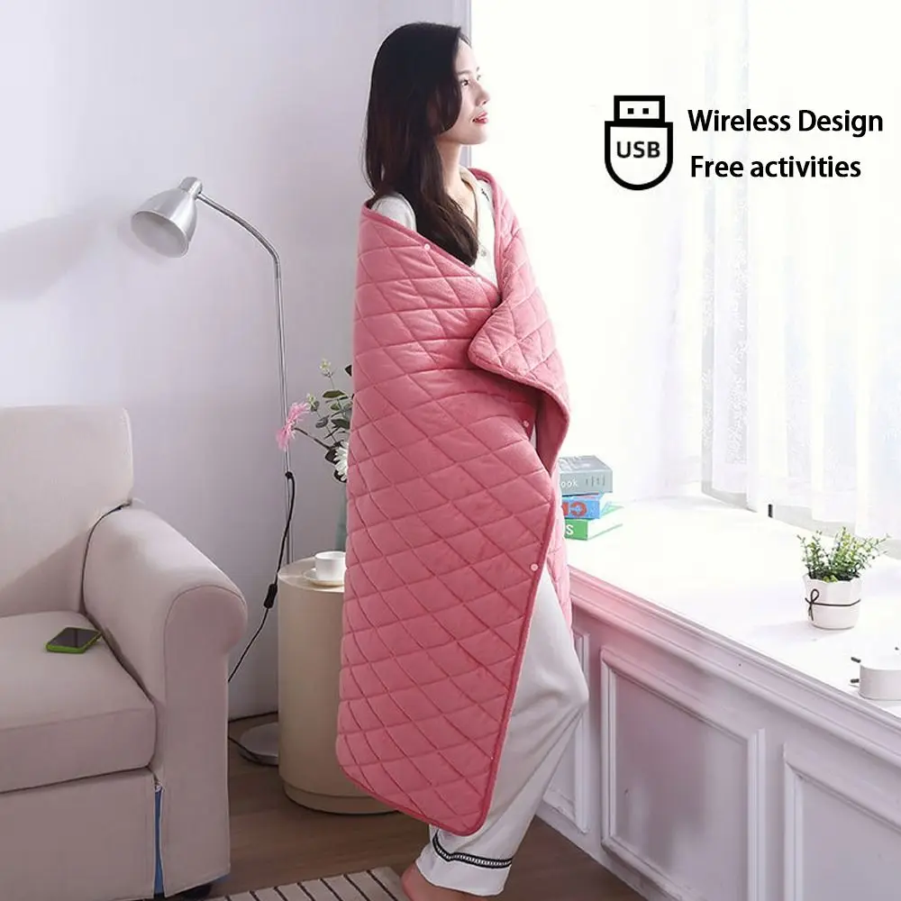 3 Heating Levels USB Electric Heated Blanket Washable Thickned Heating Lap Blanket Multi-function Portable Warm Shawl Winter