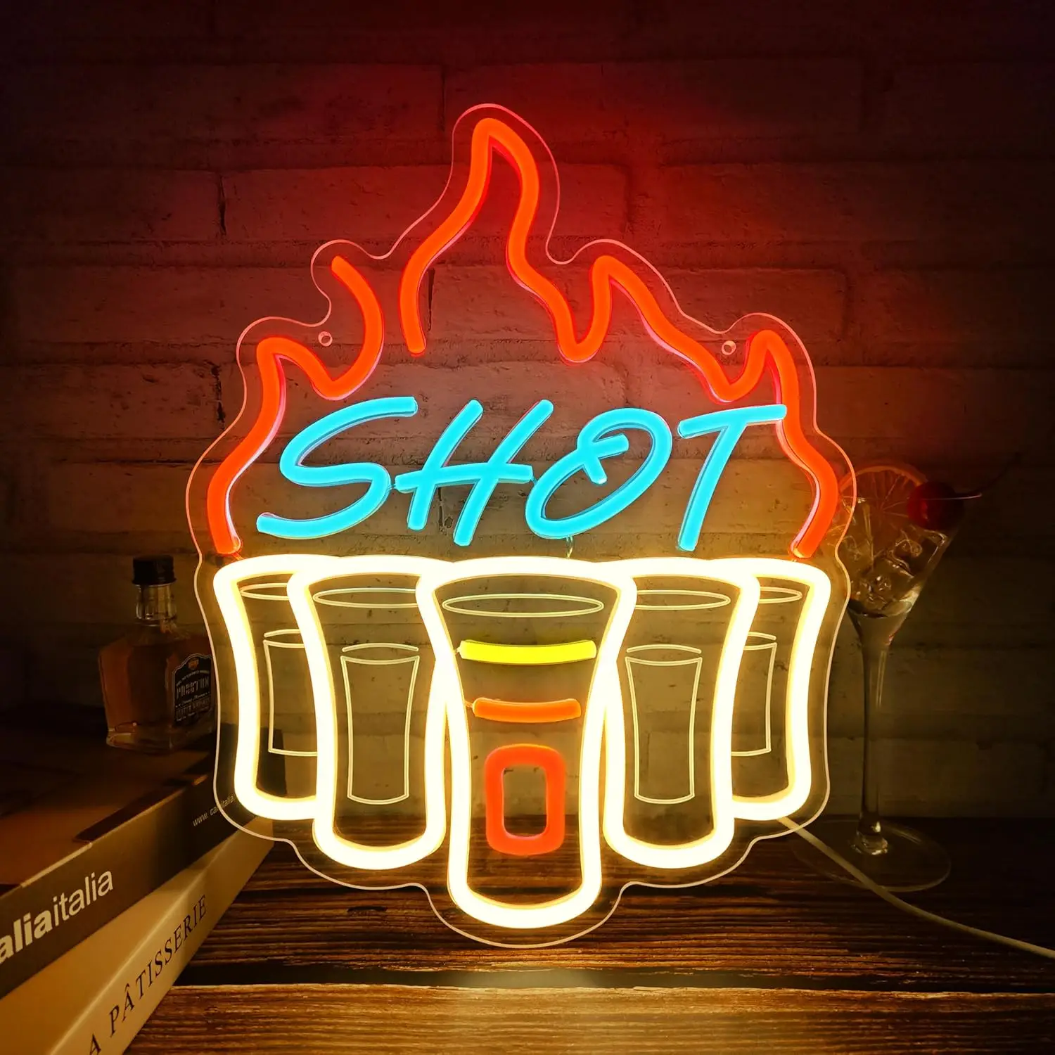 Shot Neon Sign for Wall Decor USB Dimmable LED Neon Lights for Home Bar Pub Club Bistro Man Cave Restaurant Party Decor Gift