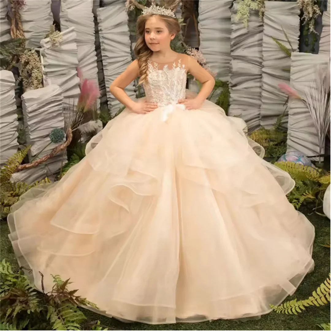 فستان فتاة الزهور بدون أكمام من الساتان الملاك الأميرة زهرة المناولة الأولى للأطفال هدية عيد ميلاد مفاجئة