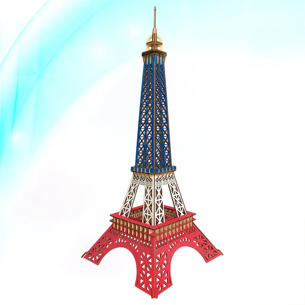 Eiffel Tower Color Shape Wooden Puzzle Board 3D Decorative Desk Decor for Living Room Bedroom Kids Cognitive Spatial Reasoning