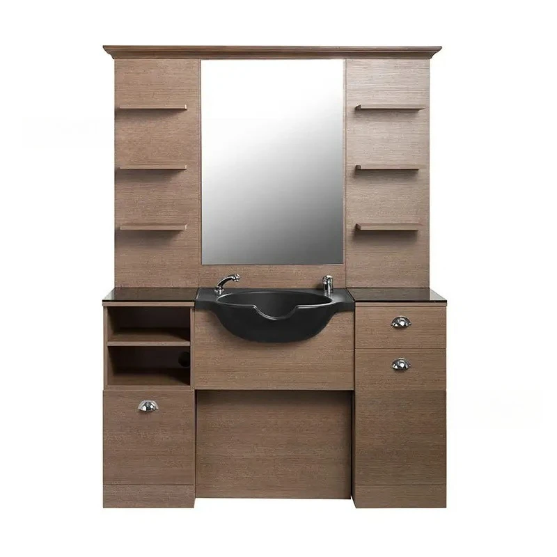 

Retro hair salon mirror with shampoo basin, hair cutting mirror, hair salon mirror table integrated