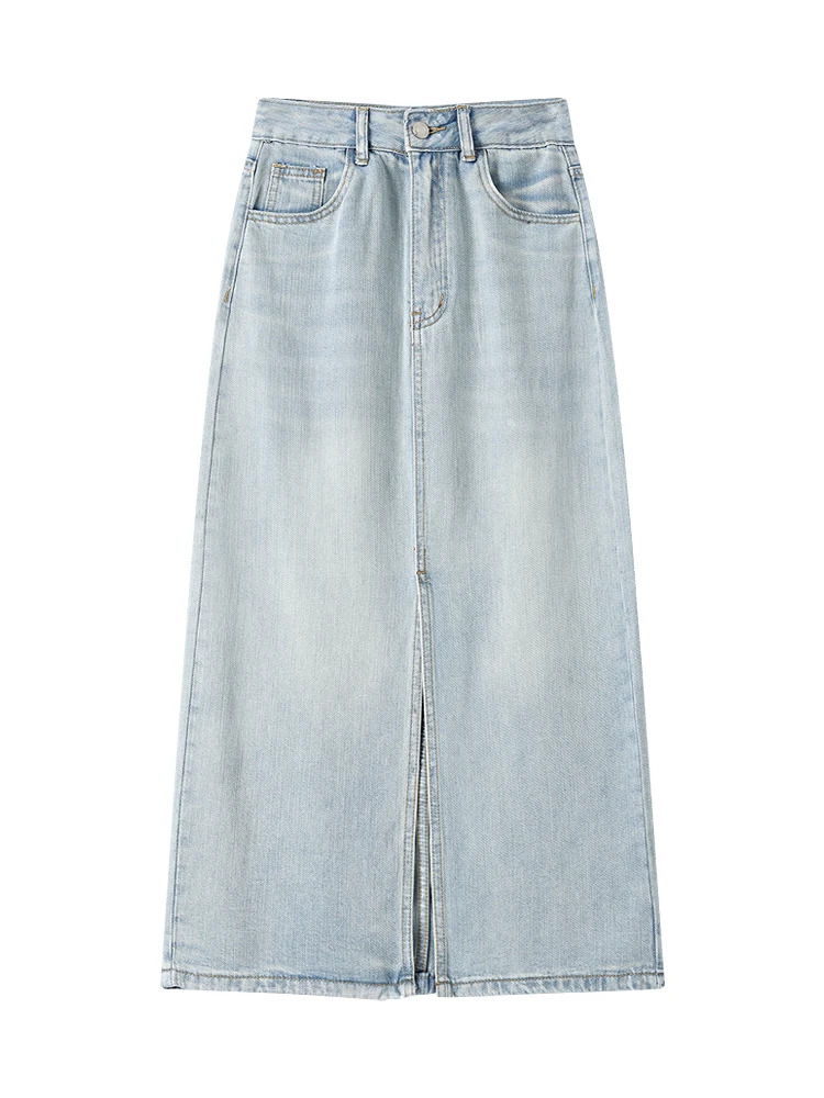 CIVICERA ريترو وايد الدنيم عالية الخصر غير المتكافئة تنورة المرأة الربيع الصيف التخسيس تنوعا Bodycon تنورة طويلة