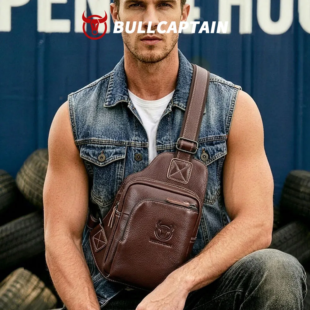 BULLCAPTAIN Men's Fashion Chest Bag Soft Leather Chest Bag Men Casual Messenger Bags Large-Capacity Business Bag's
