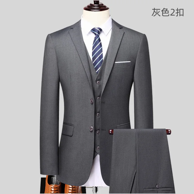 Two-Button Solid Suit Jacket Trousers Set Men's Business Formal Wear