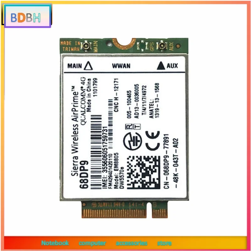 Módulo BD EM8805 DW5570e 68DP9 C26 Cartão WWAN 4G LTE HSPA + Módulo NGFF para DELL E7250 Venue 8 Pro/11 Pro