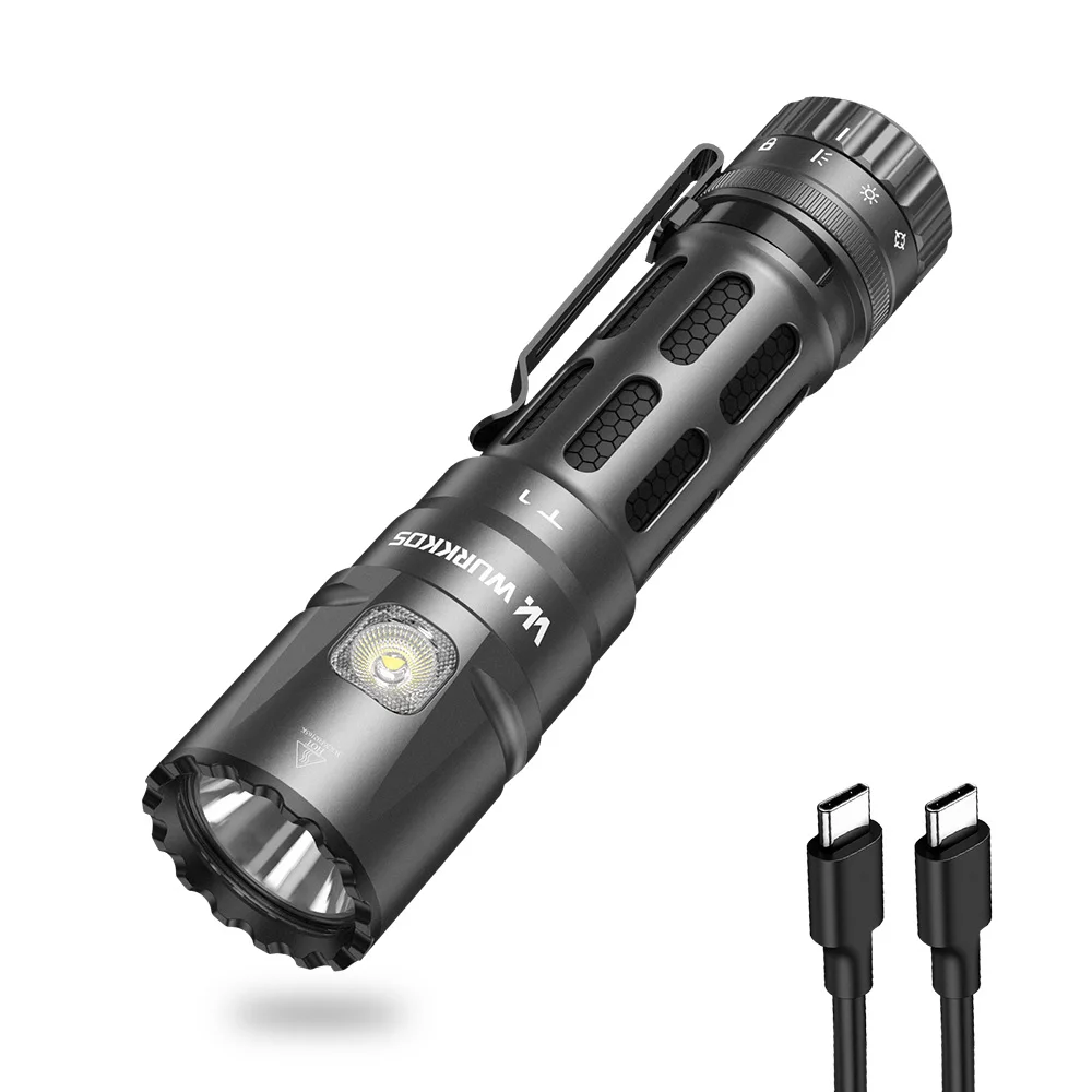 Wurkkos T1 Taktische Taschenlampe 5500 Lumen 4 Beleuchtungsmodi (Weiß + Rot + Grün + Blau) mit Stiftclip Wasserdichtes USB-Ladegerät Hochleistungs-LED-Taschenlampe Versand aus lokalem Lager