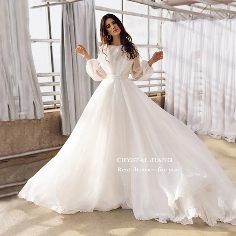 

Vestidos de novia Long Sleeves Wedding Dresses Custom Made Plus Size Chiffon Ruched robe de mariée Wedding Party Dress