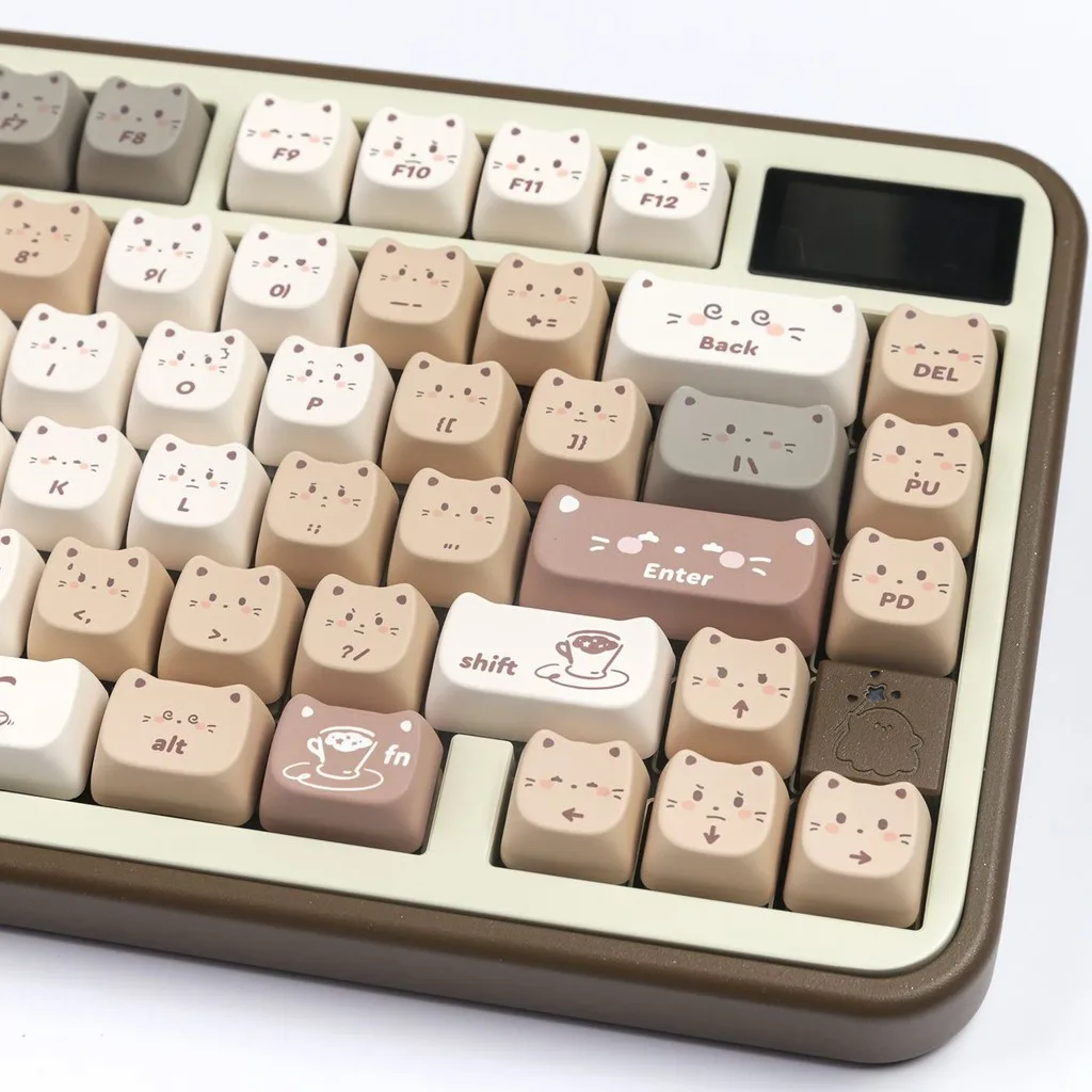 Coffee Cat Keycaps MAO Profile PBT Material DYE-SUB Cute Creative Cat Ear Keycaps 6.25u for Mechanical Keyboard