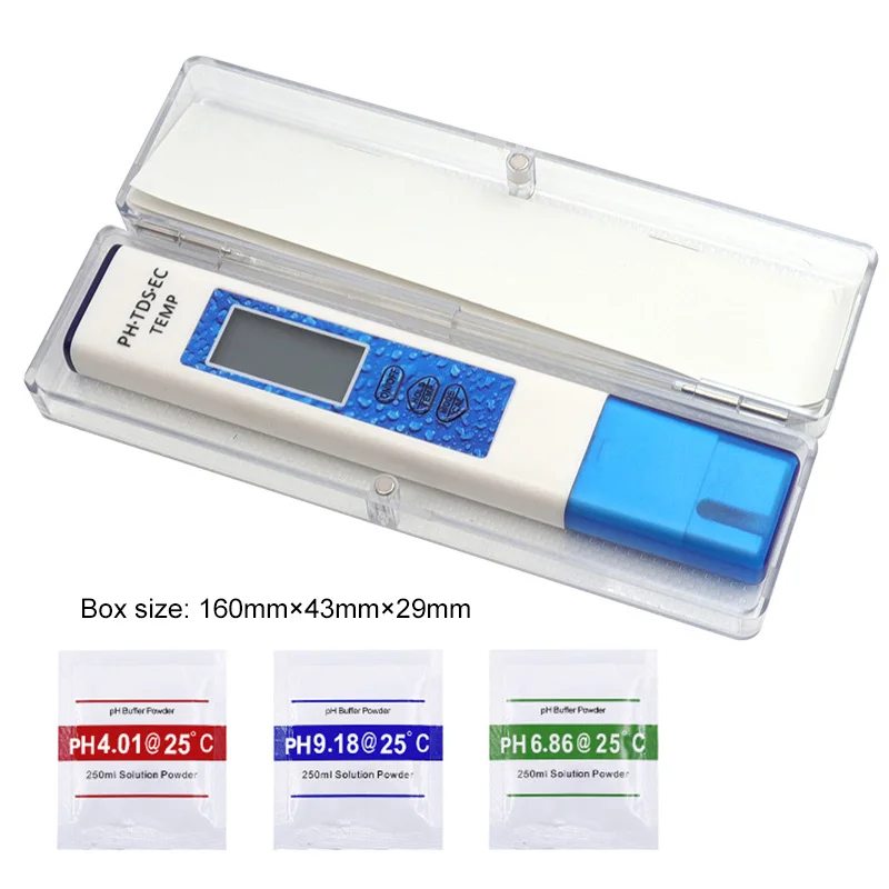 Pluma de prueba de PH, sonda de alta sensibilidad Cuatro en Uno, pluma TDS/TEMP, calibración EC de un punto para el hogar, medidor de prueba de calidad del agua