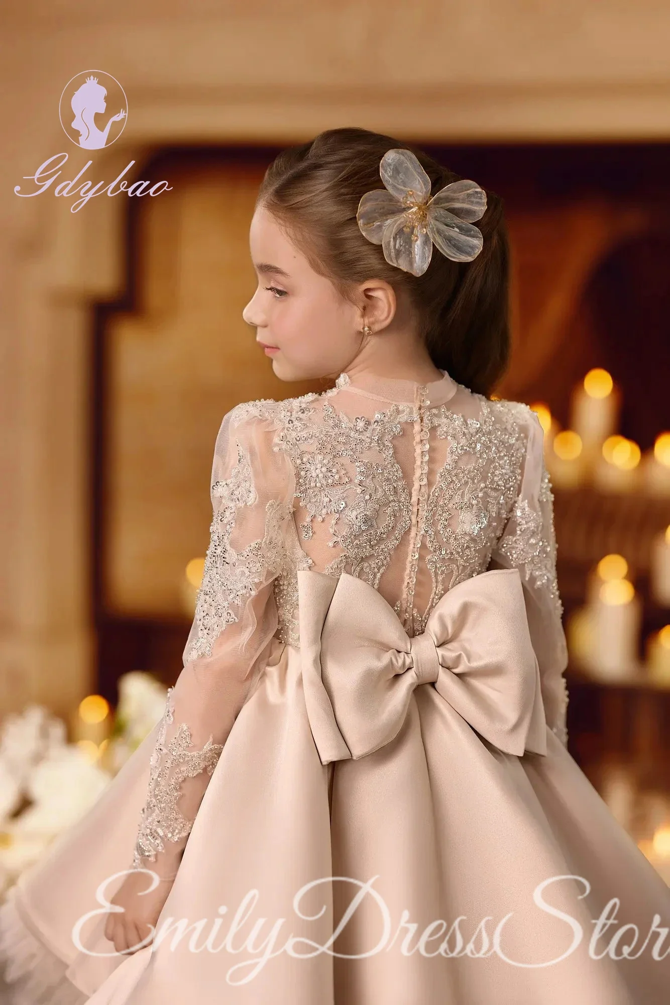 Elegante Blumenmädchenkleider für die Hochzeit mit Schleife und Pailletten, knielang, bauschig, für Kinder, Geburtstag, Erstkommunion, Ballkleid, individuell gestaltet