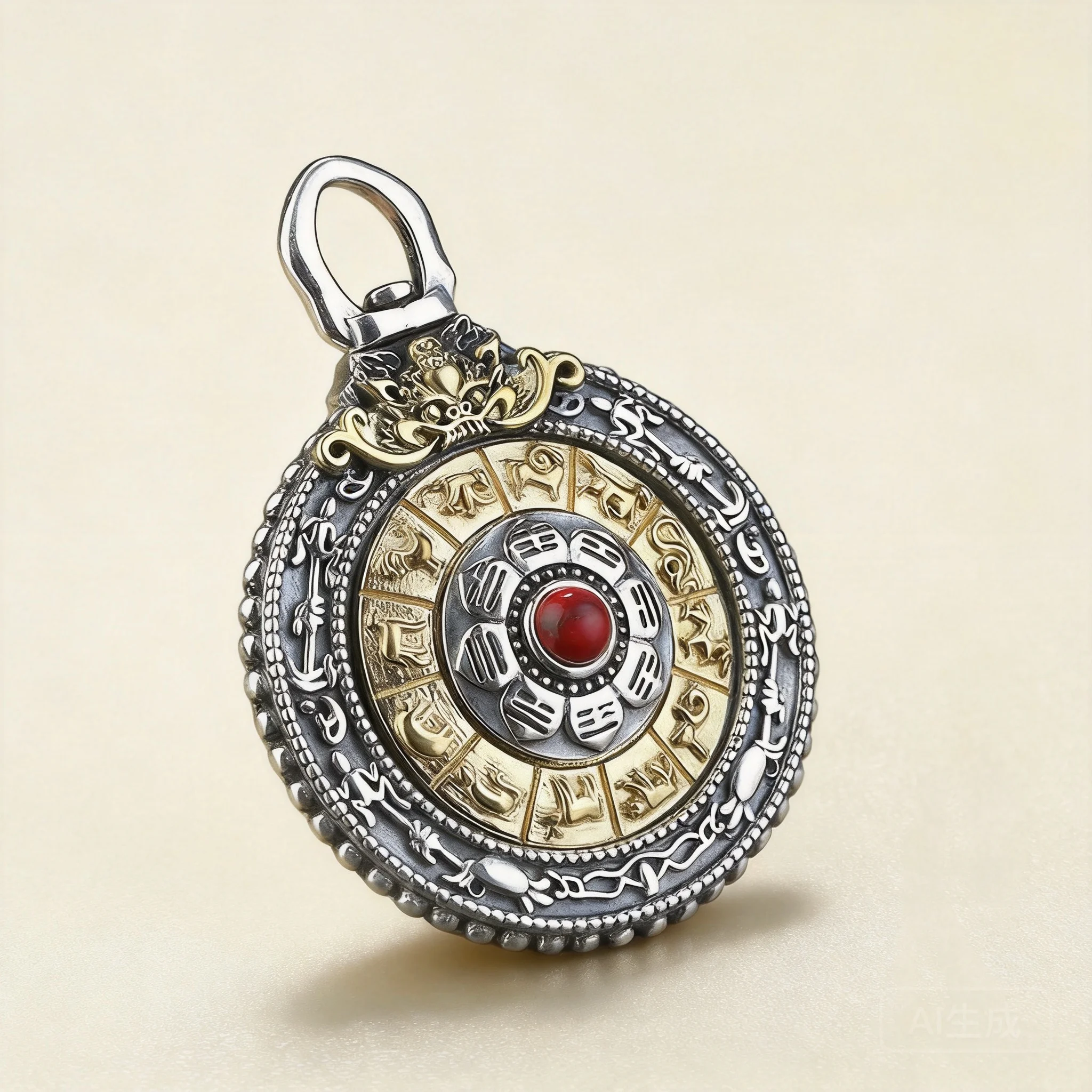 Traditional Chinese Tibetan Nine Palaces Eight Trigrams Spinning Pendant 12 Zodiac Lucky Blessing Fortune Attracting Amulet For