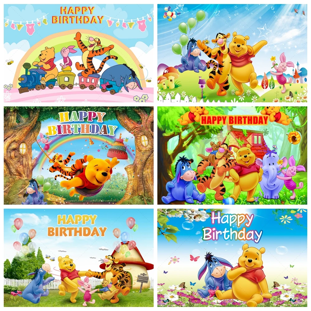 

Disney Winnie The Pooh Backdrop Kids Newborn 1st Birthday Party Decoration Banner Baby Shower Custom Background Photo Studio