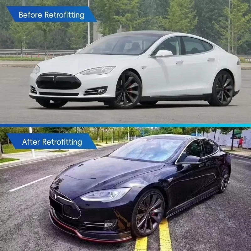 2014 Car Modification Upgrade Narrow-body Wet Carbon Fiber Body Kit Front Rear Lip Rear Spoiler Side Skirt for Model S 2