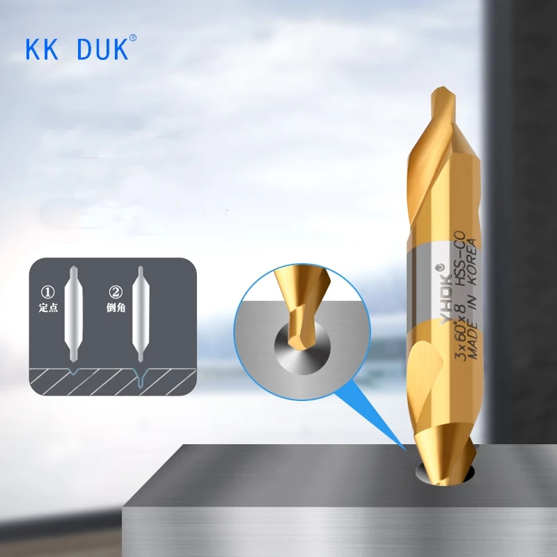 1PCS Korea YHOK Cobalt HSS-CO  60° Center Drill TIN-Coating 0.5mm-6.0mm Drill Bit